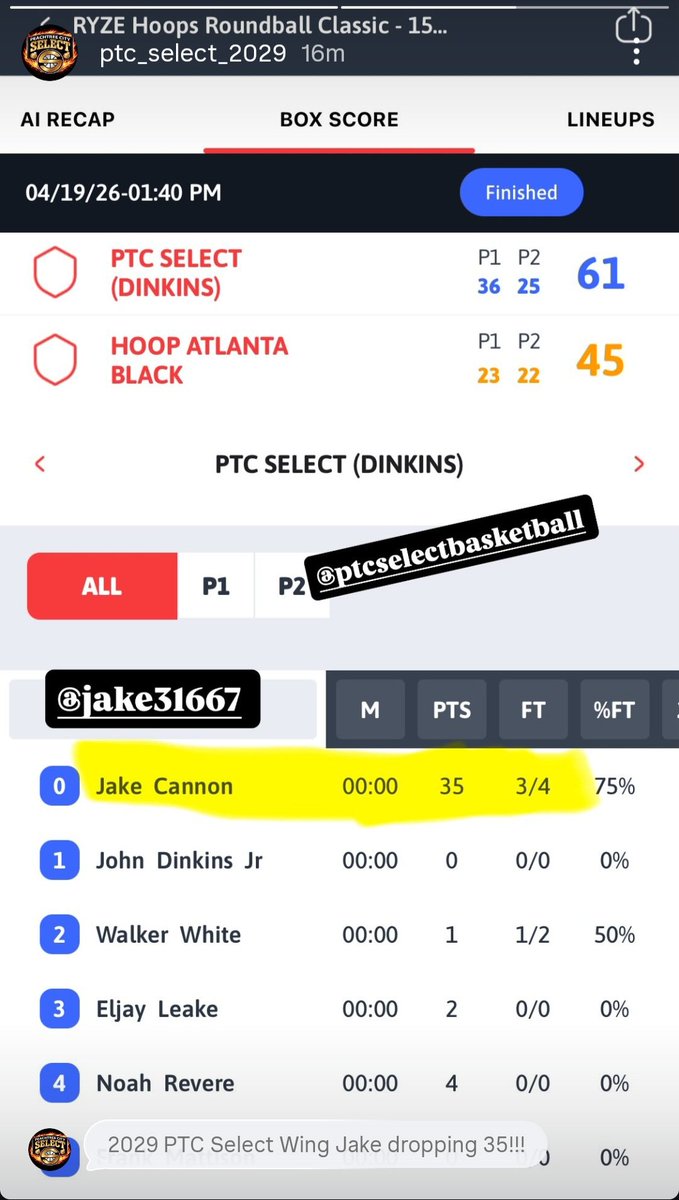 PTCSelect2029's tweet image. Jake Cannon just dropped 35 @RYZEHoops in a big win over Hoop Atlanta!
