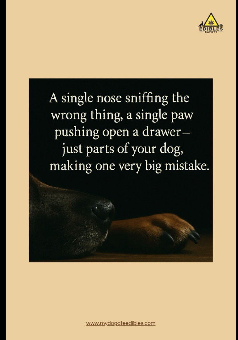 mydogateedibles's tweet image. A single nose sniffing the wrong thing, a single paw pushing open a drawer—just parts of your dog, making one very big mistake.
#dogs #dogsafety #cannabis #edibles #petcare #THC #CBD
mydogateedibles.com
