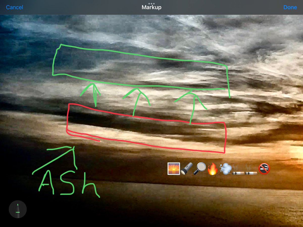 IonisedSkyWatch's tweet image. Hey Carla let me point out a couple of important aspects of your pic 👀👀👀 the dark parts marked in red originated from the green circled part above! They are the smouldering spent particles that were just fried above for #5G #6G data beams to glide through!