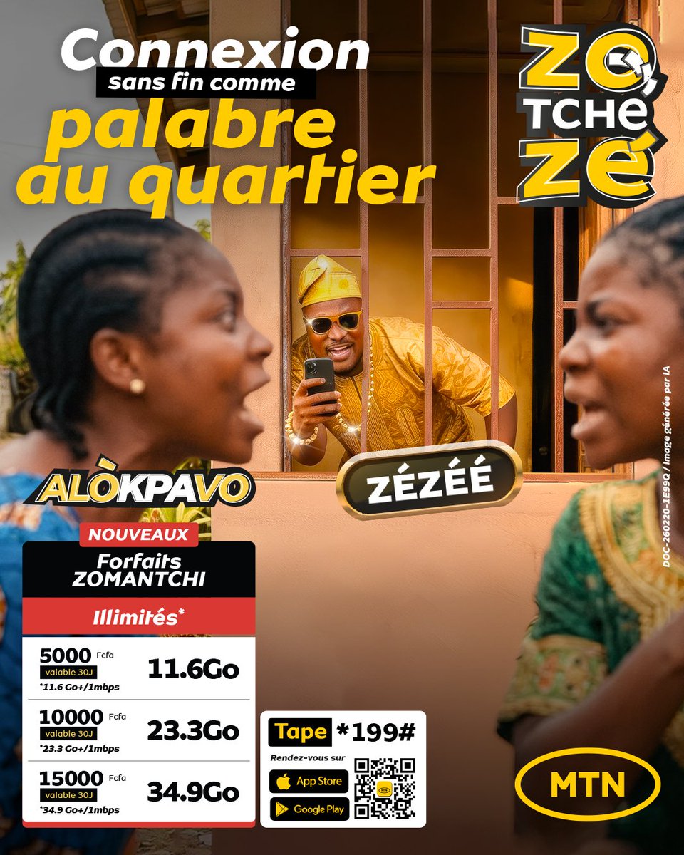 Le mois est entrain de finir… mais toi tu restes connecté.

Avec ZOMANTCHI, profite de 11,6 Go, 23,3 Go, jusqu’à 34,9 Go pour scroller, appeler, regarder et partager sans stress.
Tape *199# et c’est réglé.
#MTNBénin #ZoTchéZé #ConnexionSansFin