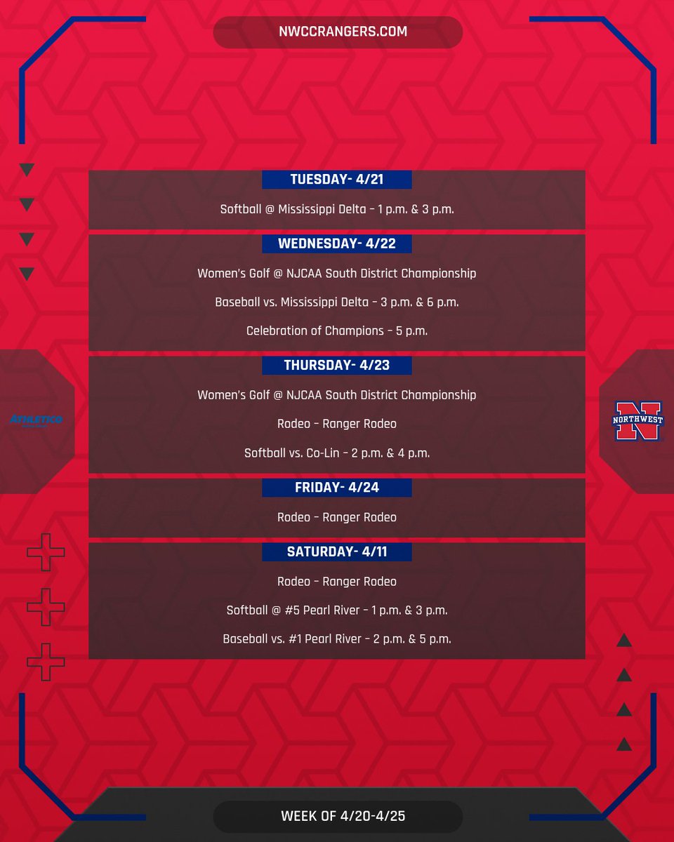 NWCC_Rangers's tweet image. Mark your calendars! Here's what you can look forward to this week!🥳

#ALLN