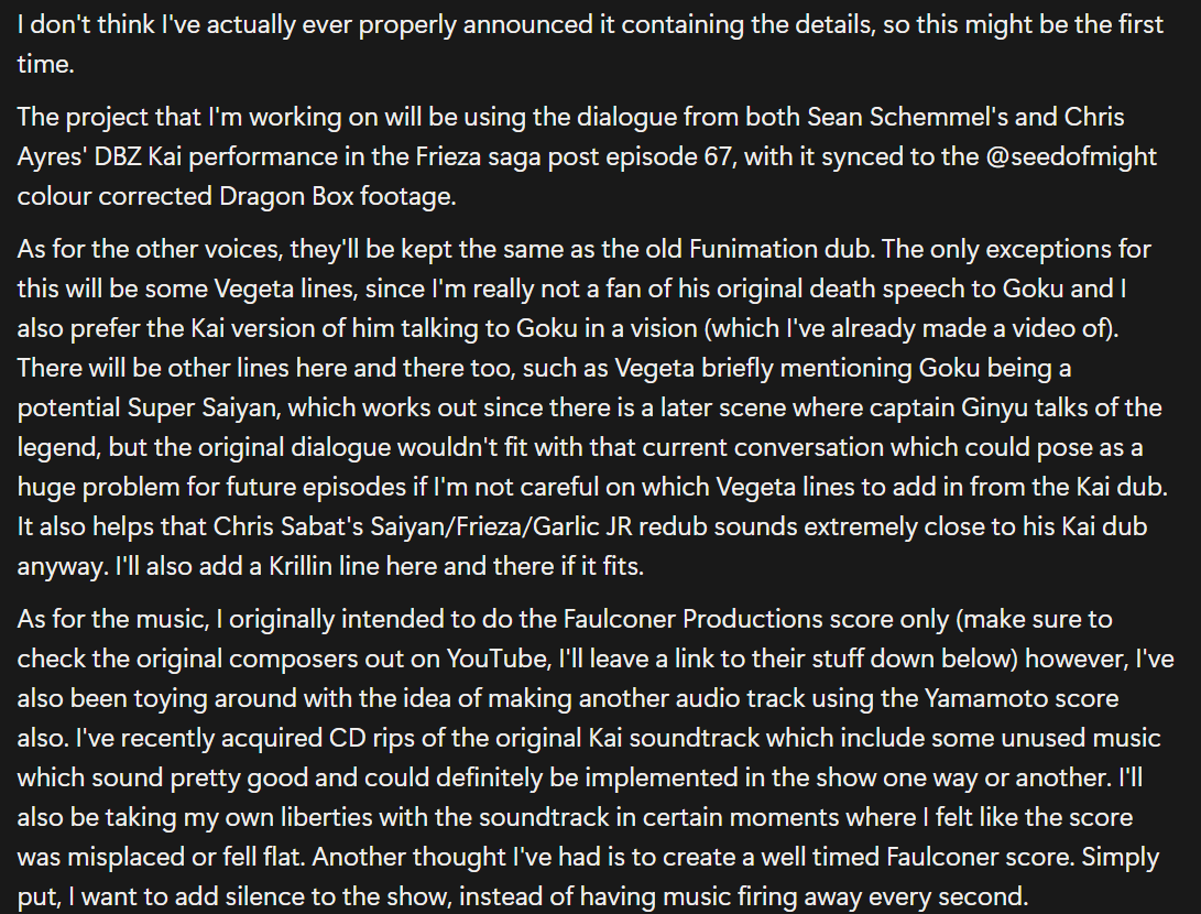 SSJaseDB's tweet photo. A final update regarding the DBZ x DBZ Kai @seedofmight sync.

I'll most likely create a spreadsheet going over details and changes episode by episode when the whole thing is finished.

Feel free to ask any questions.

SSJ Live (Faulconer Productions) - 
https://t.co/of6Cp5rqBq https://t.co/4J1WMgffEM