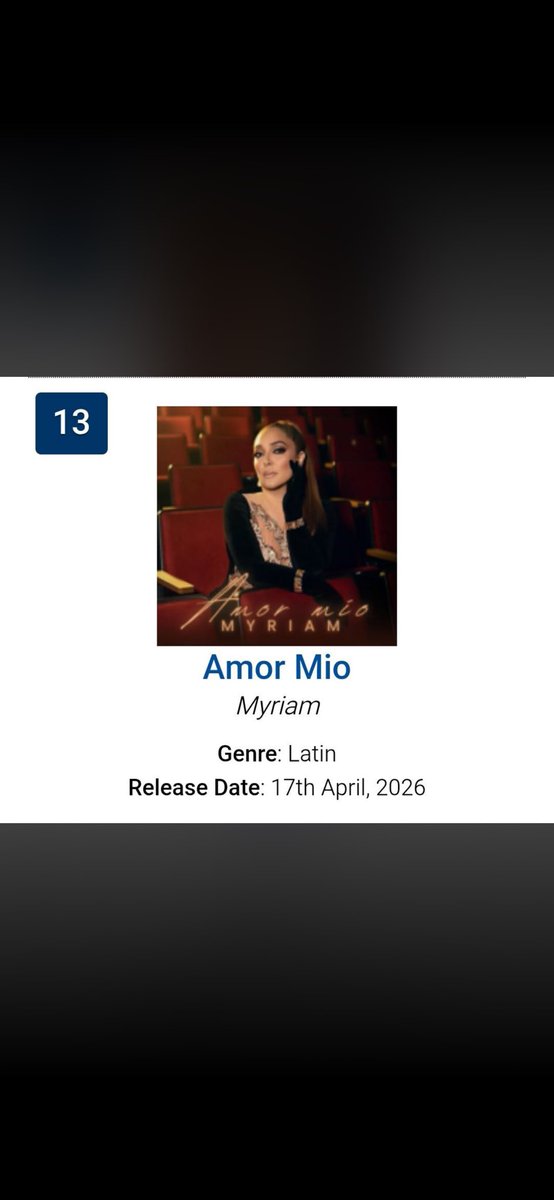 MyriamMonteCruz's tweet photo. Amor mío 🎤 ya está dentro de las listas de los primeros lugares en todas las plataformas digitales, vamos a llevarla al #1 https://t.co/Qe5eB4xJxg