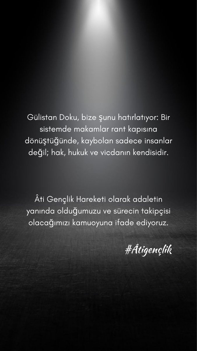 GenclikAti1's tweet photo. Gülistan doku için adalet yerini bulana kadar Âti gençlik hareketi olarak takipçisi olacağız.
#gülistandoku  #Adaletİstiyoruz https://t.co/bSJyO8EhTj