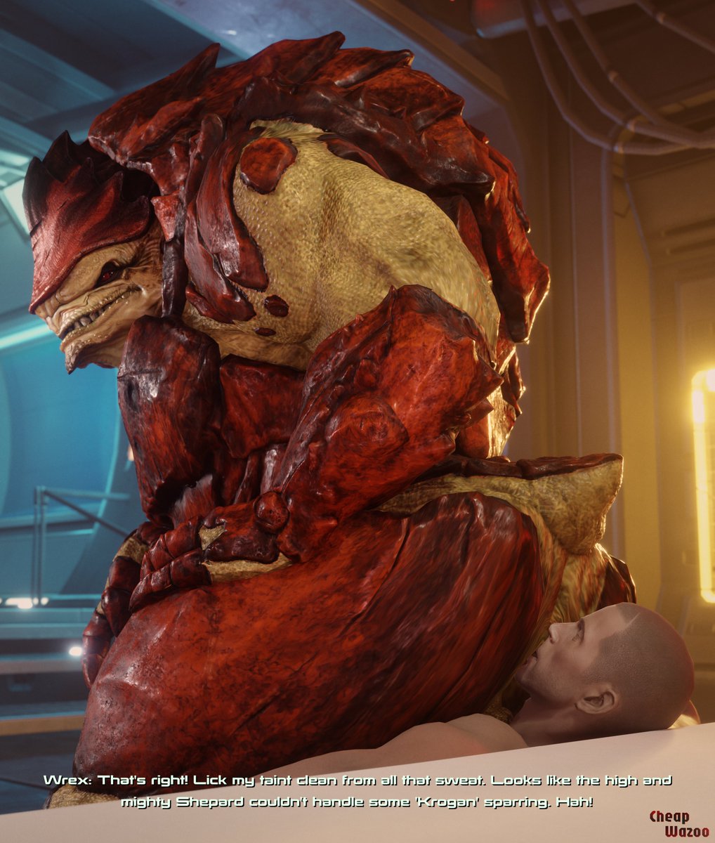 CheapWazoo's tweet photo. A Commission for twasamistake over on Fur Affinity! Thank you!

Shepard gets an invitation from Wrex for a round of 'Krogan Sparring'.

Its safe to say that Shepard did not win the round, with Wrex taunting the Commander with his sweaty hole.

HD: https://t.co/ZDVqRDQhq3 https://t.co/FiGb7tqI8Y