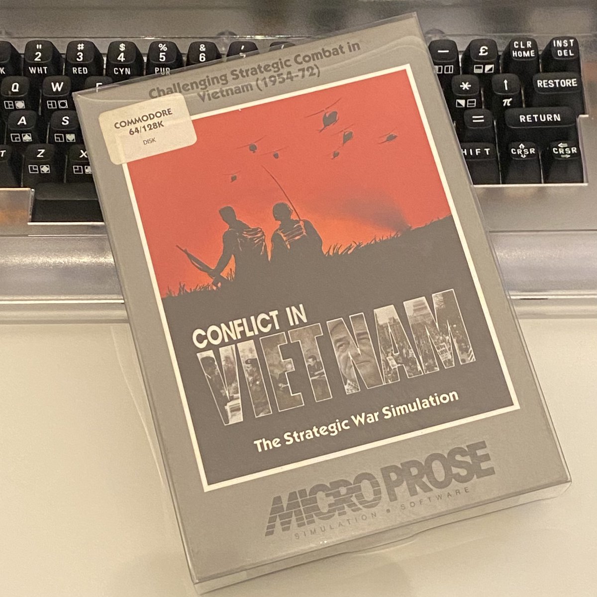 retroguybry's tweet image. Conflict in Vietnam (1986) by MicroProse Software. Another addition to my MicroProse collection that I’d actually given up finding. Unlike the Atari version this seems quite difficult to come across. #Commodore64 #C64 #Microprose