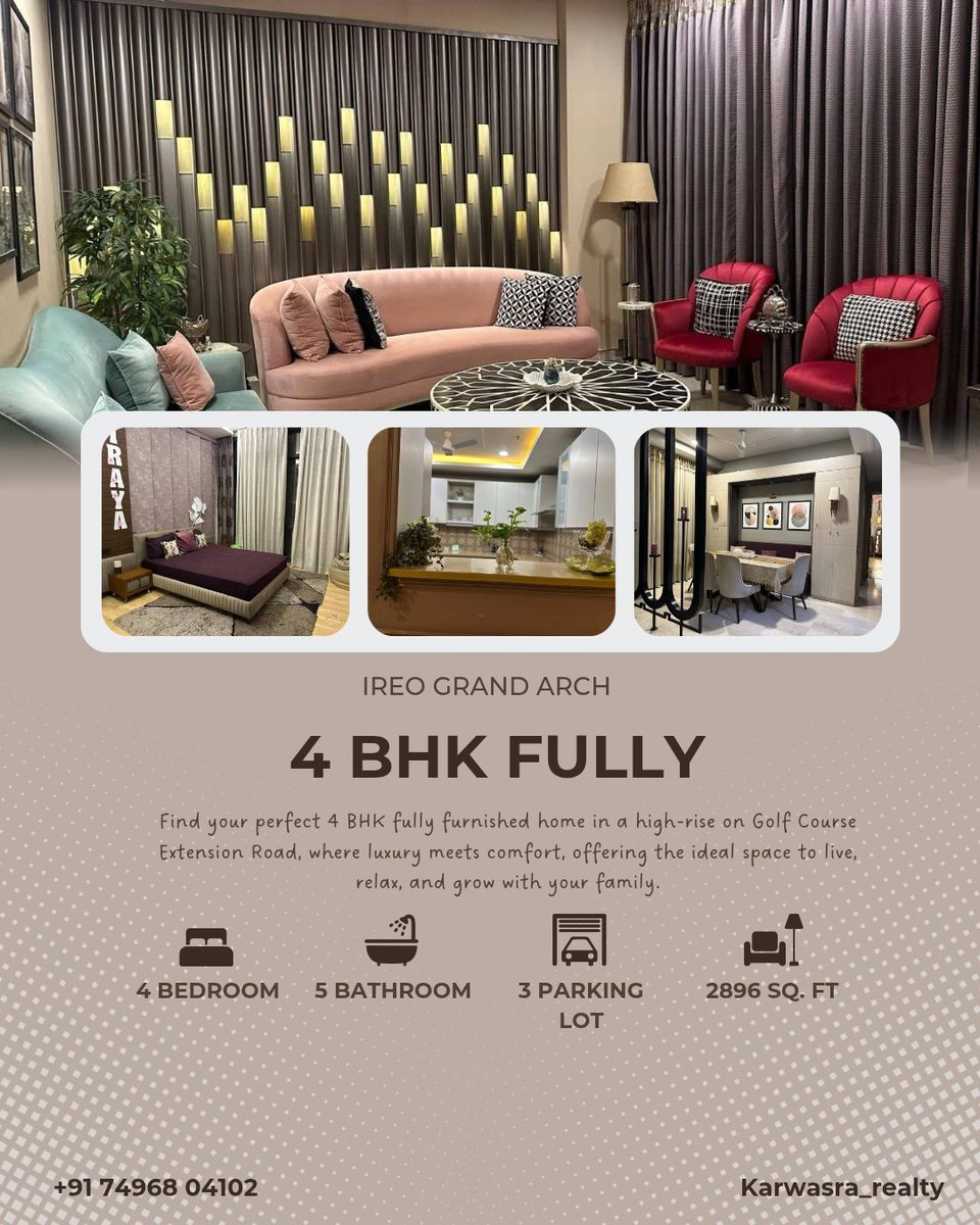 Karwasra_realty's tweet image. Premium 4 BHK fully furnished luxury apartment | Ireo Grand Arch |   Golf Course Extension Road. Enjoy spacious interiors, modern design, and a high-rise lifestyle

📞 For more details: +91 74968 04102
#KarwasraRealty #4BHK #LuxuryLiving #GolfCourseExtensionRoad #IreoGrandArch
