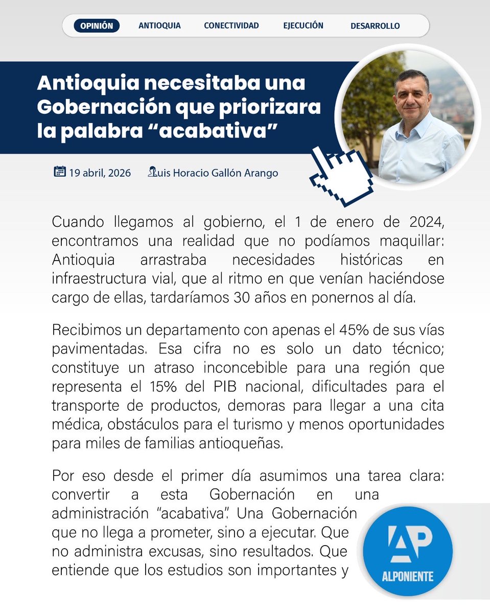 GallonHoracio's tweet photo. Antioquia necesitaba una Gobernación que priorizara la palabra “acabativa”
@GobAntioquia @AndresJRendonC @ObrasAntioquia https://t.co/BumiUKiyrT