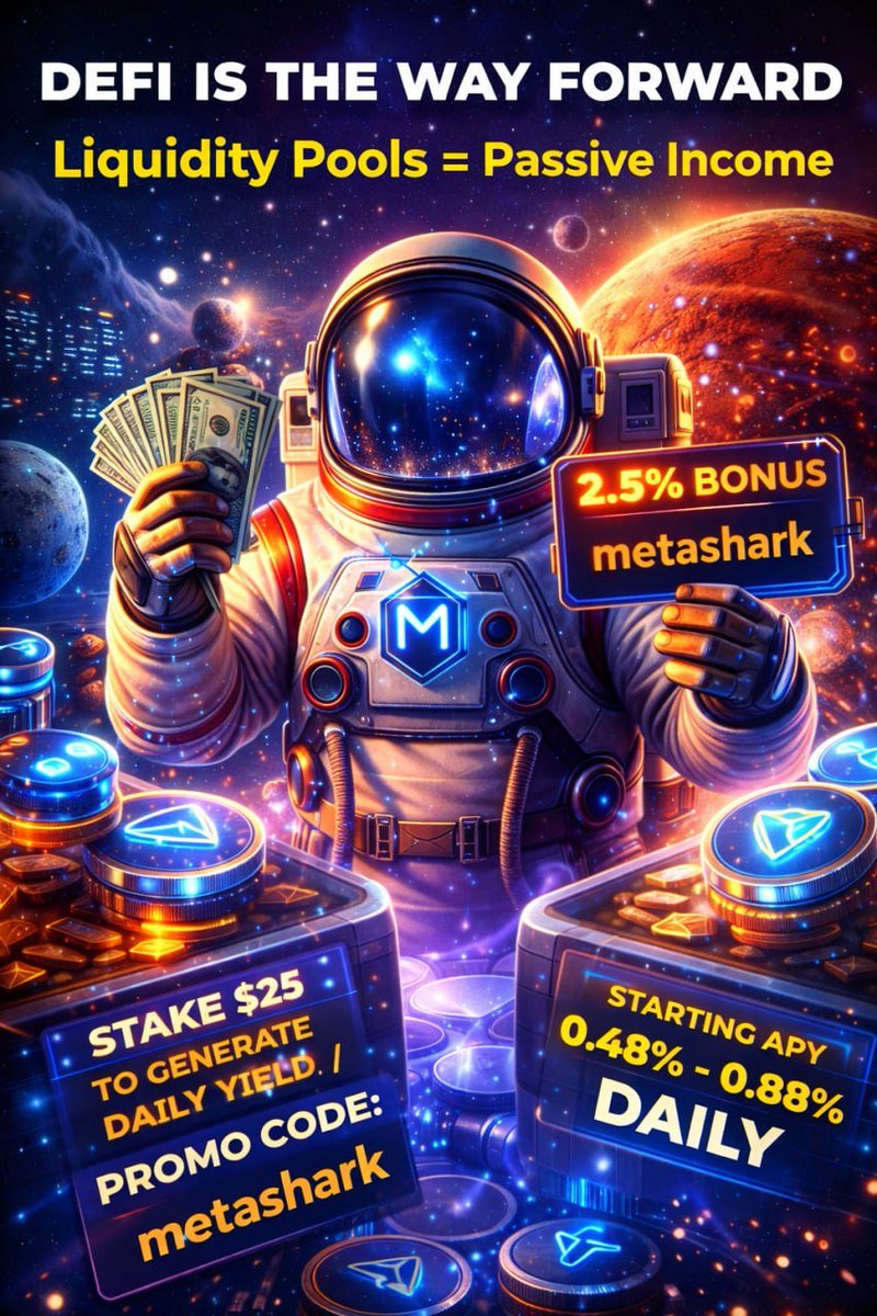 themetashark's tweet photo. 🚨 MARSSES — DEFI IS THE WAY FORWARD

If you’re still just holding crypto…
you’re missing the real opportunity 👇

👉 DeFi is the future
👉 Liquidity Pools are one of the most consistent ways to generate passive income

💰 WHAT THIS IS

Marsses = Liquidity Pool DeFi Staking

Your crypto is deployed into:
• Validator nodes
• MEV reward systems
• Liquidity pools

👉 That’s how yield is generated daily.

⚠️ IMPORTANT — READ THIS

❗️ There is NO FREE EARNING
❗️ You MUST deposit capital to earn
❗️ This is real DeFi staking

🛠 STAKING DETAILS

• Start with as little as $25
• Earn approx 0.48% – 0.88% DAILY
• Rewards paid every 24 hours
• Compounding available

👉 Start here:
https://t.co/AFVkAGos3X

🎁 BONUS (LIMITED EDGE)

• Get +2.5% extra on your deposit
• Promo Code: metashark

👉 Instant boost to your position

🔥 WHY THIS WORKS

• Passive income without trading
• Daily yield generation
• Scales with capital
• Compounding over time = exponential growth 📈

💡 The difference is simple:

Most people wait for price…
👉 Others deploy into systems that pay daily

🚀 If you’re serious about DeFi… this is where you start.

👉 Tap in:
https://t.co/AFVkAGos3X
2.5% Bonus
Promo Code: metashark