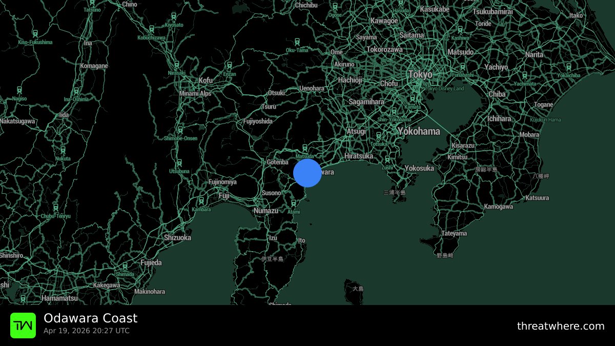 threatwhere's tweet image. 🌊 ODAWARA COAST, JAPAN: Typhoon No. 4 generating high wave conditions along the Odawara Coast. Seiho Bypass tidal barrier remains closed. Coastal access disrupted with operational adjustments in effect.

#Odawara #Japan #Typhoon #ThreatIntel #Threatwhere

🌐