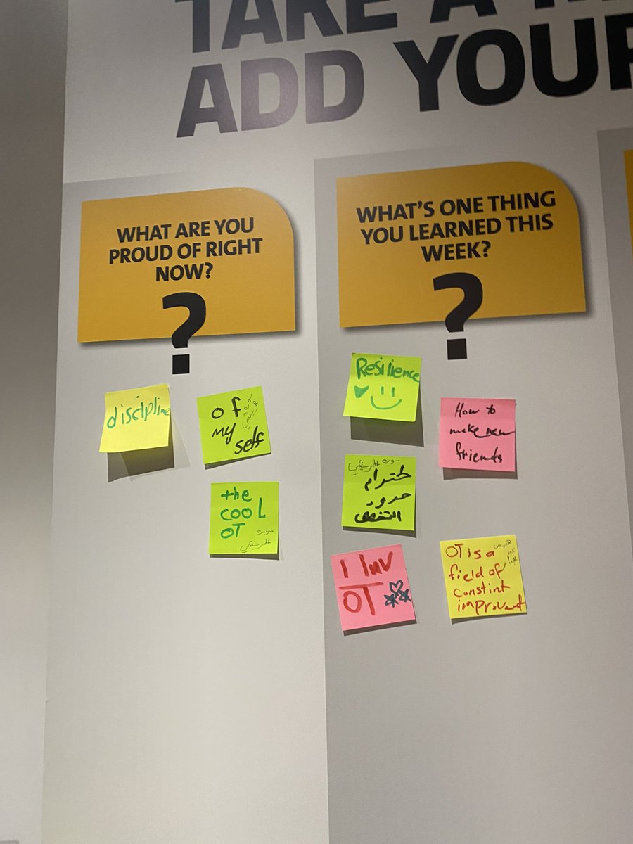 امس حسيت أني فعلًا انخرطت في مجتمع ال OT’s 
رؤوس أقلام جديدة لي، نقاشات مثرية…أستاذ المهنا المنظور وباقي الأخصائيين الي شاركونا شكرًا لكم على توجيهاتكم واطلاعنا على بعض من خبراتكم🙏🏻🙏🏻أتطلع للمزيد…✨