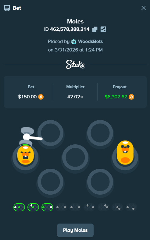 WoodsBets's tweet photo. $150 to $6,300, thanks @Stake 🧡 https://t.co/8agrKfpVsB