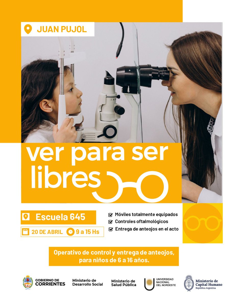 CorrientesGob's tweet photo. Junto a @desarrolloctes ponemos en marcha el programa “Ver para ser libres” en toda la provincia de #Corrientes. 

De carácter itinerante, brinda atención oftalmológica gratuita y de calidad a niños y adolescentes.

Próximas paradas: #JuanPujol y #Sauce. https://t.co/LV0eOh0jUu