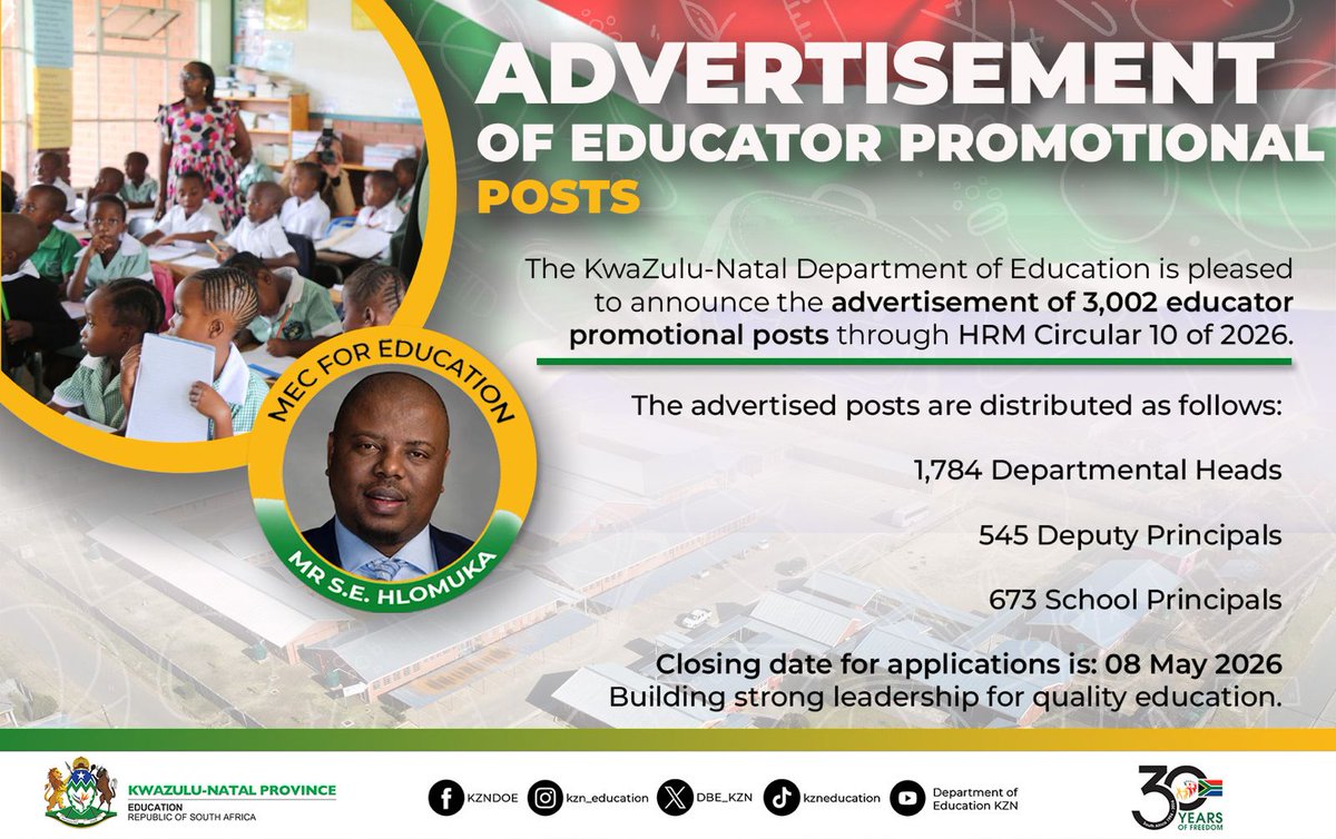 DBE_KZN's tweet photo. Advertisement of Educator Promotional Posts https://t.co/EXqVHUHU4f