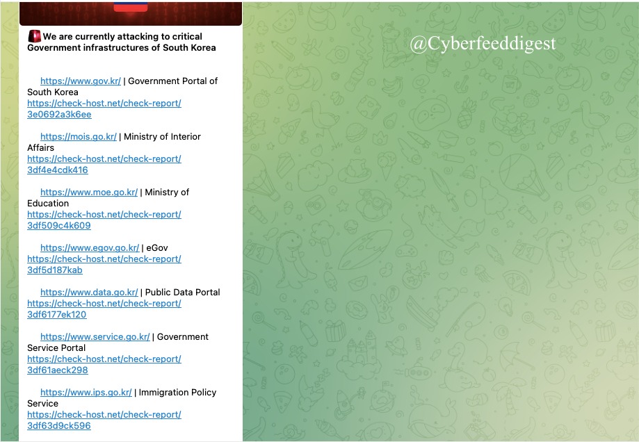 cyberfeeddigest's tweet image. Multiple governmental websites of #SouthKorea targeted by #DDOS attack:

🔴gov.kr 
🔴mois.go.kr
🔴moe.go.kr
🔴egov.go.kr
🔴data.go.kr
🔴service.go.kr 
🔴ips.go.kr 

#SouthKorea