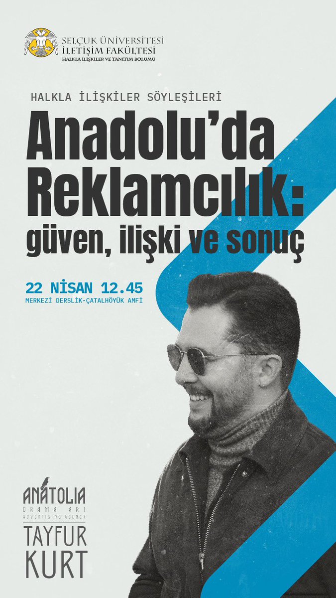 “11 yıllık sektör deneyimleri , Anadolu’da her geçen gün yön değiştiren reklamcılık.”
22 Nisan 12.45’te mezunu olduğum üniversitede , benimde bulunduğum sıralardaki öğrenci arkadaşlarla sohbet edeceğiz. 🤗

#selçuküniversitesi #iletişim #reklamcılık #halklailişkiler