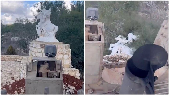 MarioNawfal's tweet photo. 🇮🇱🇱🇧 More footage of IDF soldiers destroying a statue in southern Lebanon, as the military opens an investigation into the incident.
If verified, it would be part of a pattern:

- Apr 2025: Saint George statue destroyed in Yaroun during Palm Sunday
- 1st century Saint Peter shrine in Chamaa, near Tyre, destroyed
- Jul 2025: IDF strike on Gaza's only Catholic church, Holy Family Church
- Oct 2023: Ancient Saint Porphyrius Orthodox Church struck, 18 civilians killed