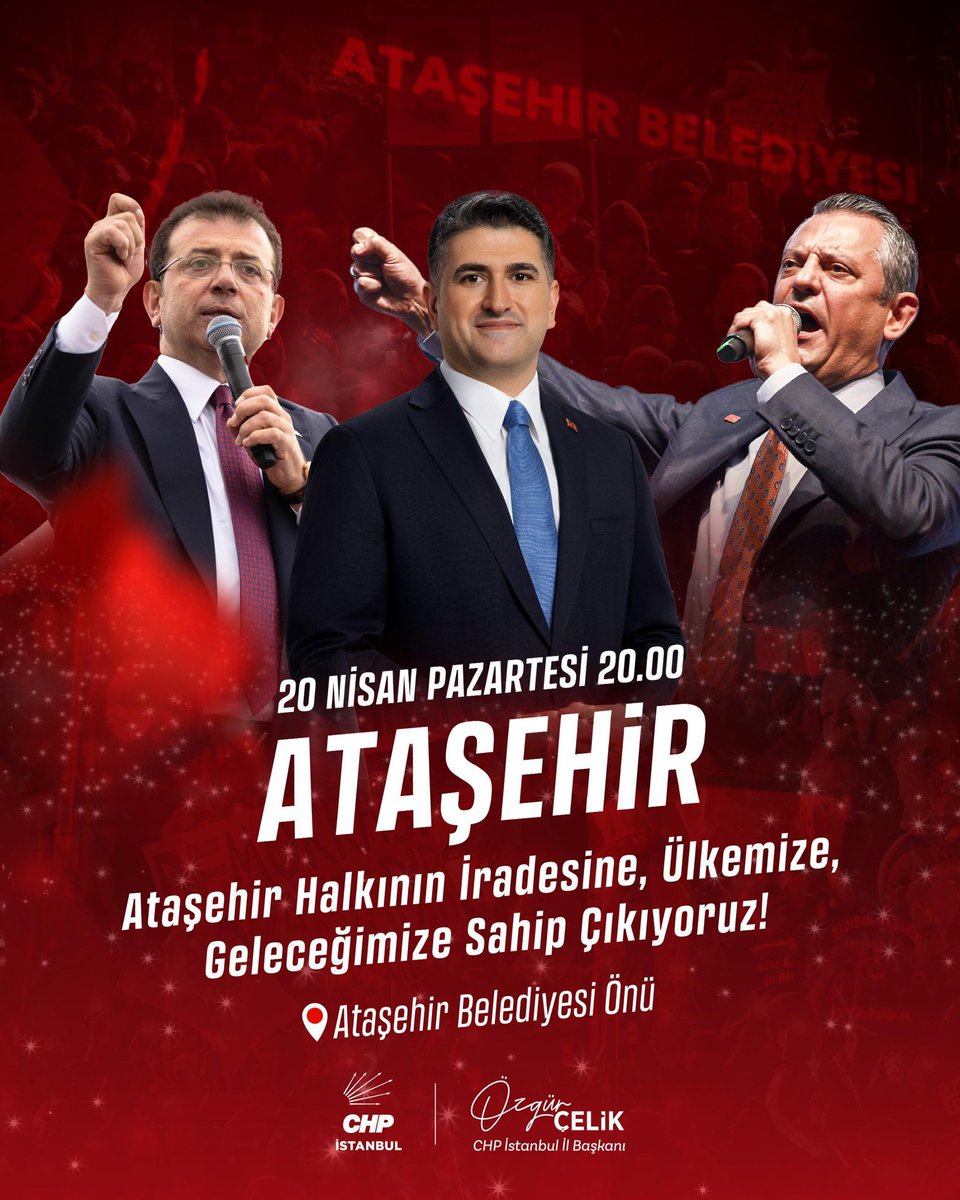 Onursal Adıgüzel’in yanındayız!

Ataşehir halkının iradesine, ülkemizin geleceğine sahip çıkıyoruz. 

Adalet, demokrasi ve özgürlük için Genel Başkanımız Özgür Özel liderliğinde buluşuyoruz. 

🗓️ 20 Nisan Pazartesi
🕗 20.00
📍Ataşehir Belediyesi Önü