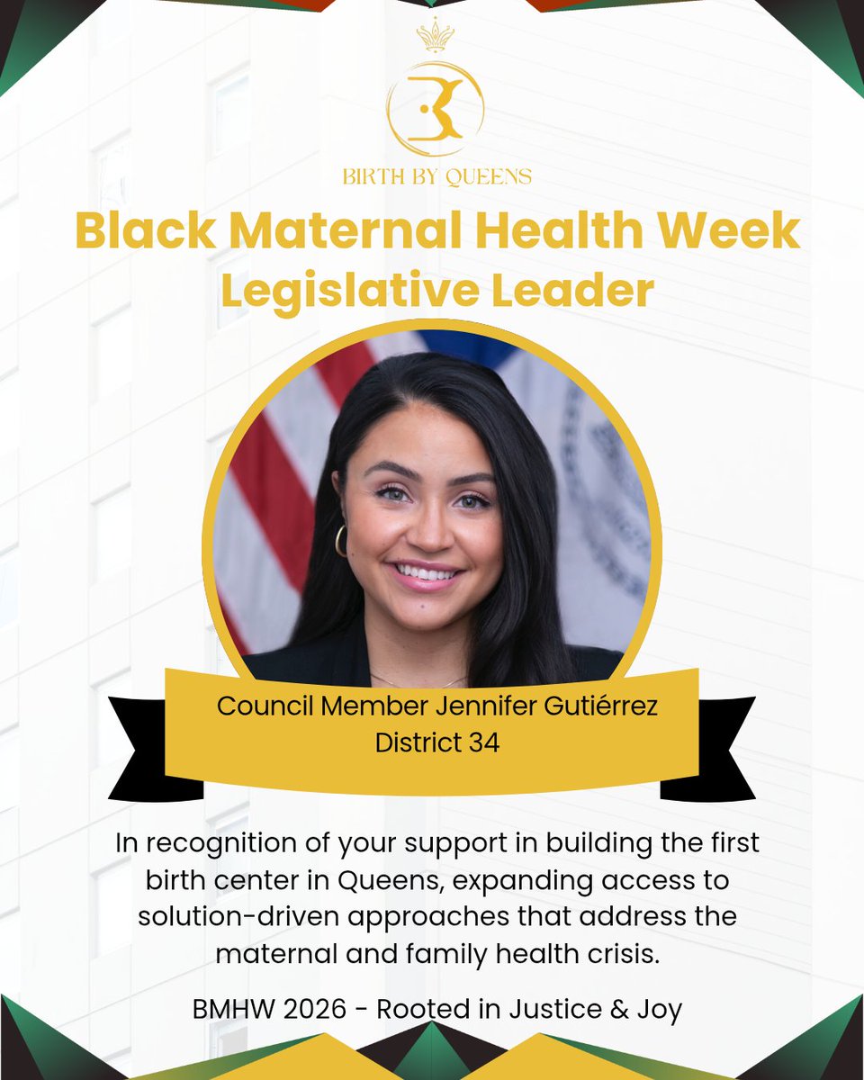 birthbyqueens's tweet photo. Today we honor Legislative Leader, Council Member Jennifer Gutiérrez ✨ An organizer, activist, and true ally, Jennifer has dedicated her life to uplifting working-class and immigrant communities.  Rooted in Justice &amp; Joy she uplifts 
District 34 everyday. 
#birthcenter
#joy https://t.co/Vo8qc86nRg