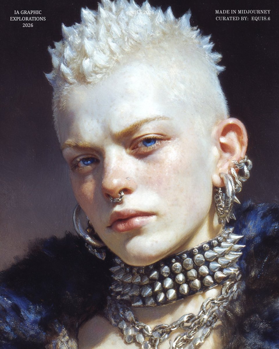 Equis_x6x's tweet image. I love the composition of these photos - I think it turned out really brutal. You've got the free prompt to recreate it yourselves if you want. #punk #style #urban #reference #ai #ia