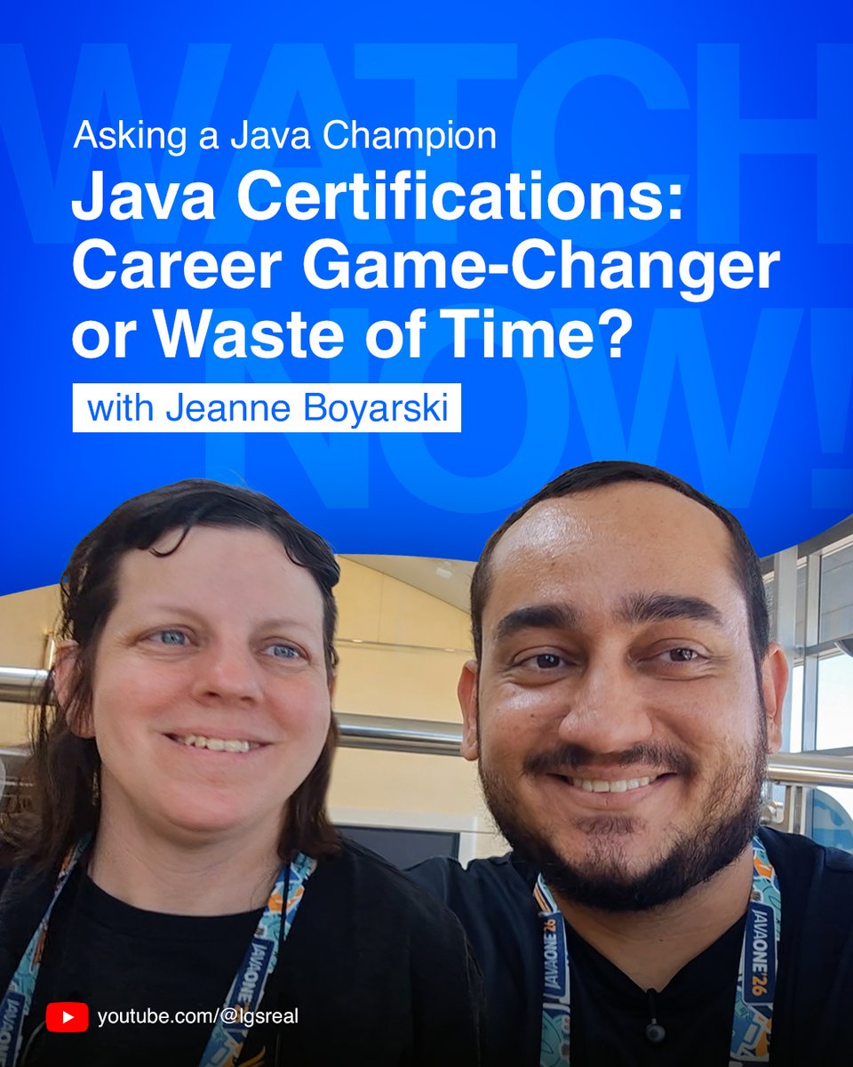 Is a Java Certification worth the grind in 2026? 

Tomorrow on Asking a Java Champion, Jeanne Boyarski joins me to discuss if certifications still matter for Seniors and which level is right for you.

🔔 Dropping Monday at: youtube.com/@lgsreal

#Java #JavaCertification