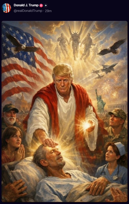 mexicotimes's tweet image. #Now #DespiseForJesus
Trump displaying himself as Jesus &amp;amp; then this
photo currently circulating on social media which appears to show a soldier with @IDF striking &amp;amp; destroying a statue of #Christ using a sledgehammer during operations in #Debel, #Lebanon.