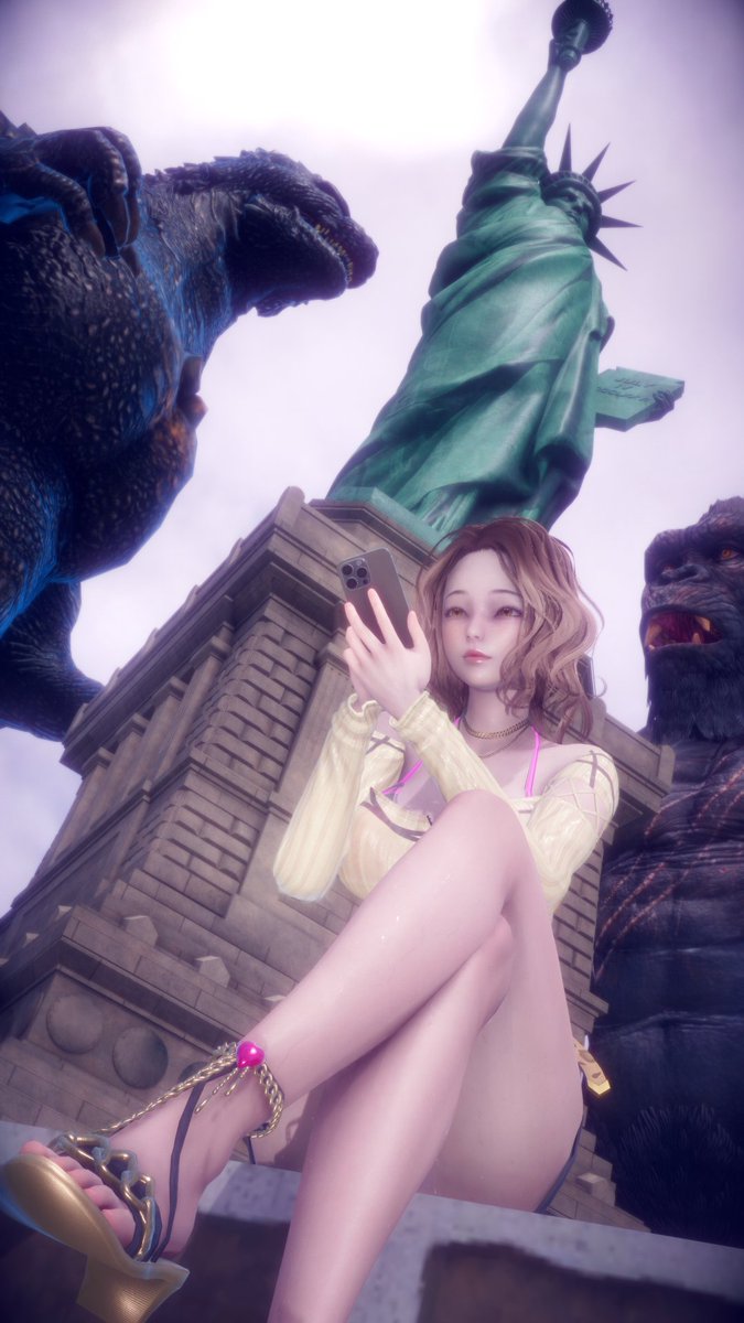poipoi3031's tweet image. 自由の女神...アメリカ...コング...！ #ゴジラマイナスゼロ #HoneySelect2