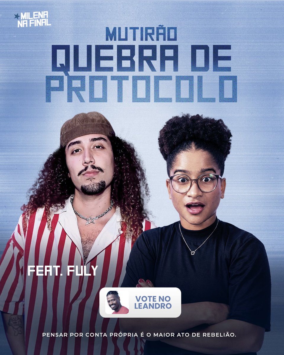 tiamilenabbb's tweet image. 🤖 MUTIRÃO QUEBRA DE PROTOCOLO INICIADO! 🤖 feat. 
@ofuly_ 

📌 A cada 10 votos no LEANDRO, comente um emoji nesse post

⚠️ O VOTO É PARA ELIMINAR, VOTE NO LEANDRO! 

🎯META: 5K de replies.

⏰ ENCERRA 20H!

👉🏾 gshow.globo.com

#ForaLeandro #BBB26