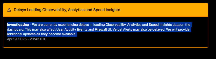 calltrace_au's tweet photo. Vercel outage, login with email not sending OTP, also analytics down 500 errors in logs. @vercel down. https://t.co/jZz1IHi7Ed