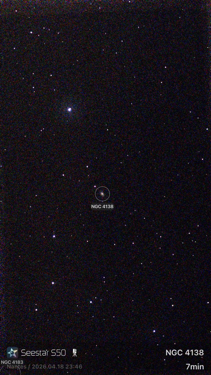 ahenk75's tweet image. NGC 4138, a Lenticular Galaxy, 52 million ly away in Canes Venatici. Known to host two counter-rotating stellar disks. Img w/ @zwoastro #Seestar S50 on  April18, 2026 aanda.org/articles/aa/ab… #Space #Astronomy