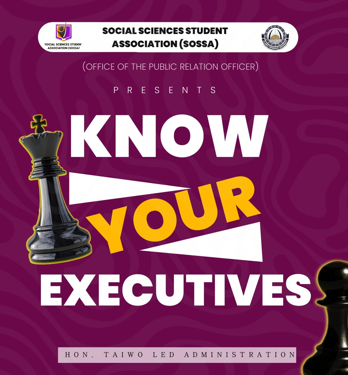 Sossaoou's tweet photo. You voted for them. But do you know them?
One seat. One story. One executive at a time. βοΈ
Coming soon. | Hon. Taiwo Led Administration
#KnowYourExecutives #SOSSA #OOU https://t.co/CUjBzPoQcZ