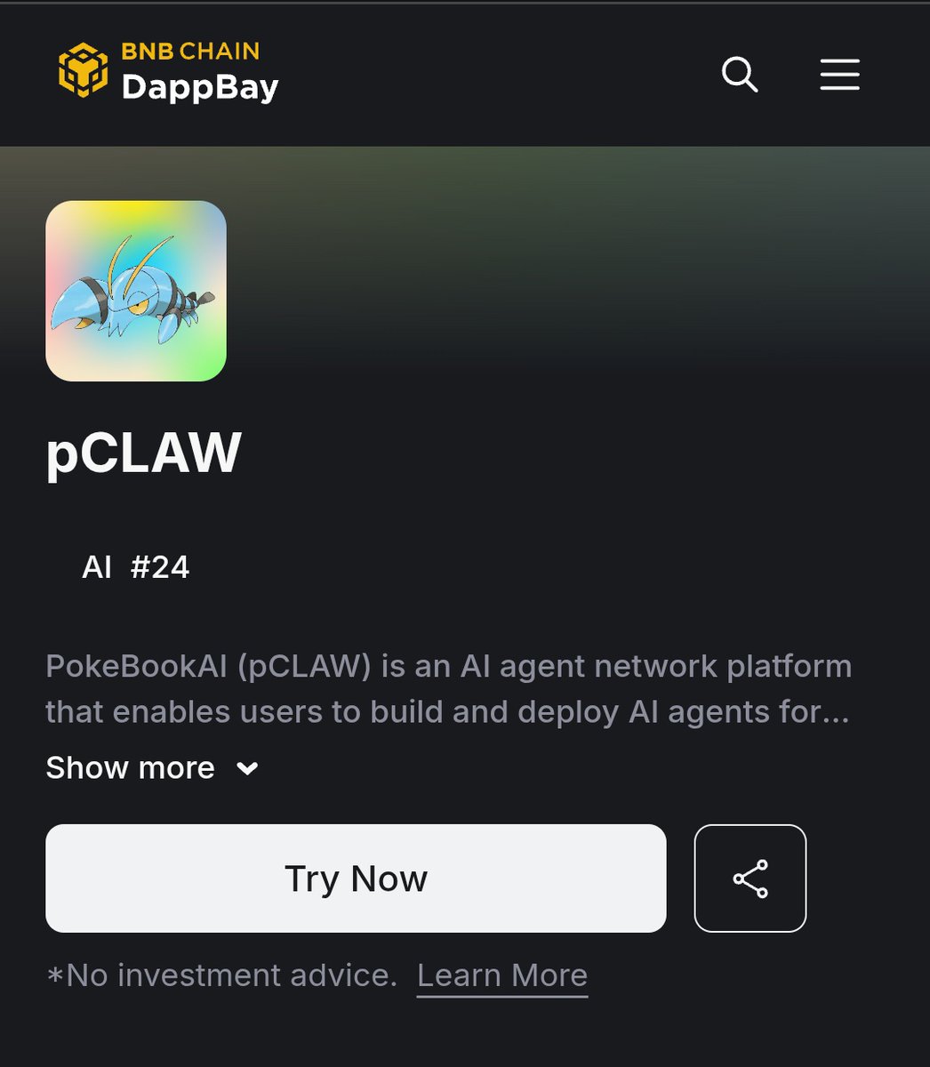 pokebookAI's tweet image. An impressive milestone for pCLAW within the BNB Chain ecosystem, now proudly ranked #24. This achievement reflects strong growth, community support, and continued innovation.

Check now on BNBChain 👇🏻
dappbay.bnbchain.org/detail/pclaw

#binance #defi #fourmeme #pclaw
