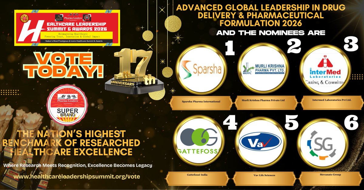 THE FRONT LINES OF PHARMA INNOVATION - Advanced Global Leadership in Drug Delivery &amp; Pharmaceutical Formulation 2026 Nominees
<a href="/Sparsha_Pharma/">Sparsha Pharma International Private Limited</a> 
<a href="/mkppl_pharma/">Murli Krishna Pharma Pvt. Ltd.</a> 
Intermed Laboratories Pvt Ltd.
Gattefossé India
<a href="/LipidsVav/">VAV Lipids</a> 
<a href="/StevanatoGroup/">Stevanato Group</a> 
healthcareleadershipsummit.org/vote/ 
#PharmaLeaders2026