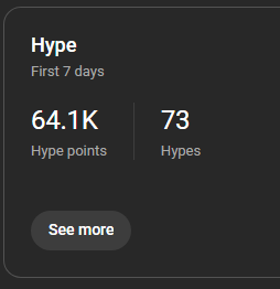 KriasDev's tweet photo. thanks for 64k hype points on the new vid! idk what they do, but wow that looks like a big number https://t.co/RnTnt22IF5