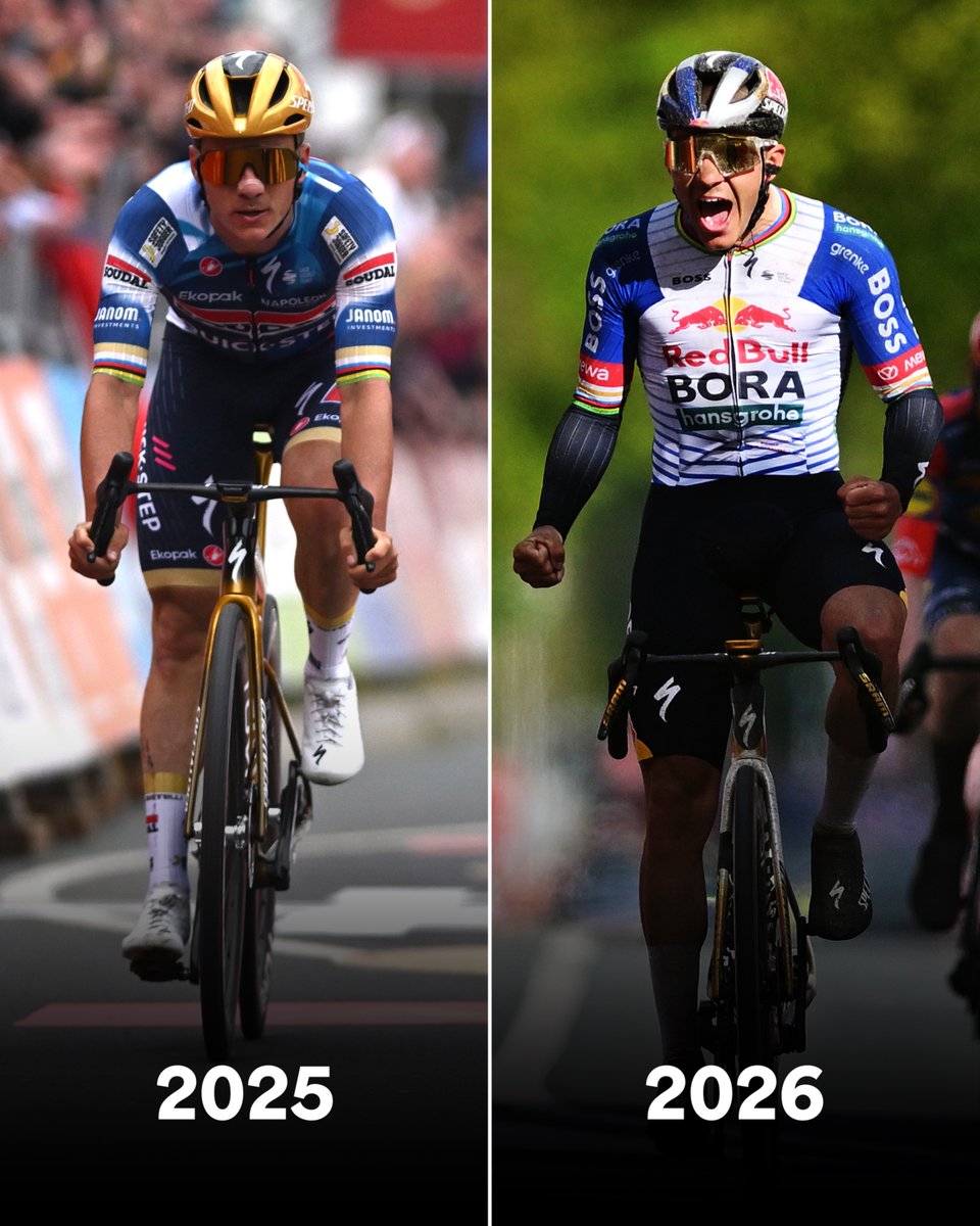 UCI_cycling's tweet image. How things can change in a year! 🔄

From the frustration of third place in 2025 to the elation of victory in 2026. 😁

@EvenepoelRemco finds redemption at the #AGR26! 🏆

📸 @GettySport | #Cycling #RoadCycling | @Amstelgoldrace