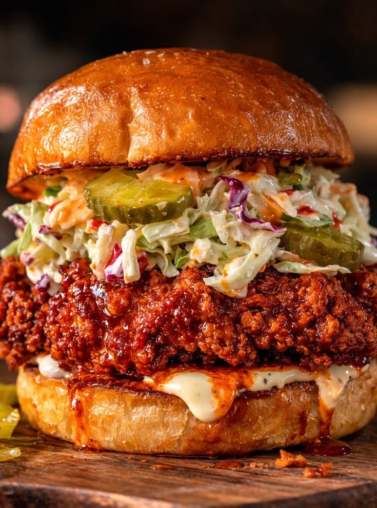 🔥Introducing our juicy, spicy fried chicken burger!🔥Would you dare to try a fried chicken burger like this?What toppings would you like to add?❤️🥰😀
A. Double the cheese 🧀
B. Bacon Upgrade 🥓
C. Double the heat 🔥
D. That's perfect