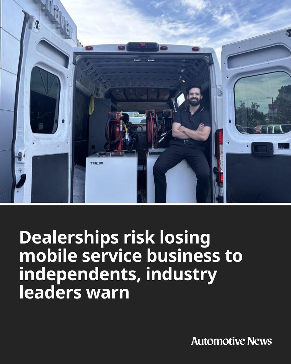 Automotive_News's tweet image. Dealerships are in danger of ceding mobile service to independent competitors, repeating a pattern that cost them the glass repair and tire businesses over the past two decades.

#autoretail #automotive #autoindustry #mobileservice