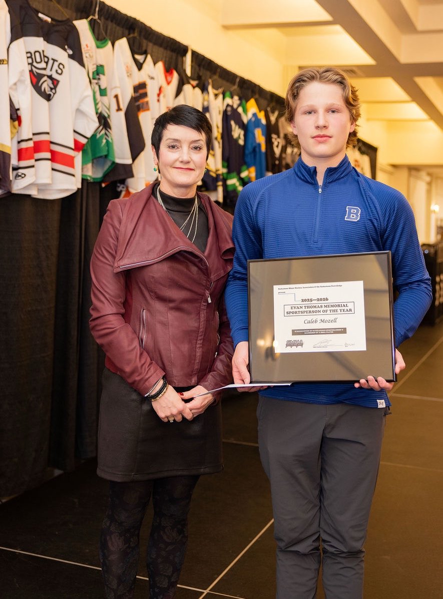 Laurie_13645's tweet photo. A wonderful evening celebrating the 2026 Parade of Champions & Leadership Dinner with @SaskatoonMHA presented by Hamm Latrace Arenas & @scotiabank 
Thank you to the entire SMHA staff for putting on such a fantastic event and for the privilege of presenting Caleb Mozell with the Evan Thomas Memorial SMHA Sportsperson of the Year Award & Scholarship. @ET_Memorial 
It was truly special to recognize Caleb’s outstanding sportsmanship, leadership, & dedication to the game. Moments like these remind us why minor hockey is so important in building character & community.
Congratulations, Caleb! Proud to celebrate you & all the incredible young athletes honoured.
#SMHA #ParadeOfChampions #SaskatoonHockey #Sportsmanship