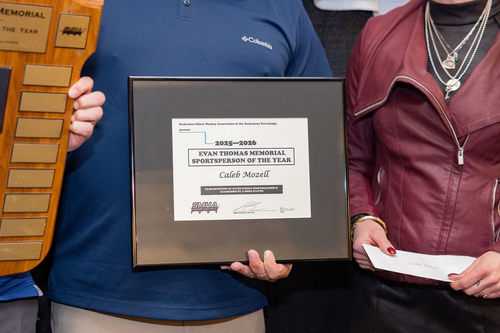 Laurie_13645's tweet photo. A wonderful evening celebrating the 2026 Parade of Champions & Leadership Dinner with @SaskatoonMHA presented by Hamm Latrace Arenas & @scotiabank 
Thank you to the entire SMHA staff for putting on such a fantastic event and for the privilege of presenting Caleb Mozell with the Evan Thomas Memorial SMHA Sportsperson of the Year Award & Scholarship. @ET_Memorial 
It was truly special to recognize Caleb’s outstanding sportsmanship, leadership, & dedication to the game. Moments like these remind us why minor hockey is so important in building character & community.
Congratulations, Caleb! Proud to celebrate you & all the incredible young athletes honoured.
#SMHA #ParadeOfChampions #SaskatoonHockey #Sportsmanship
