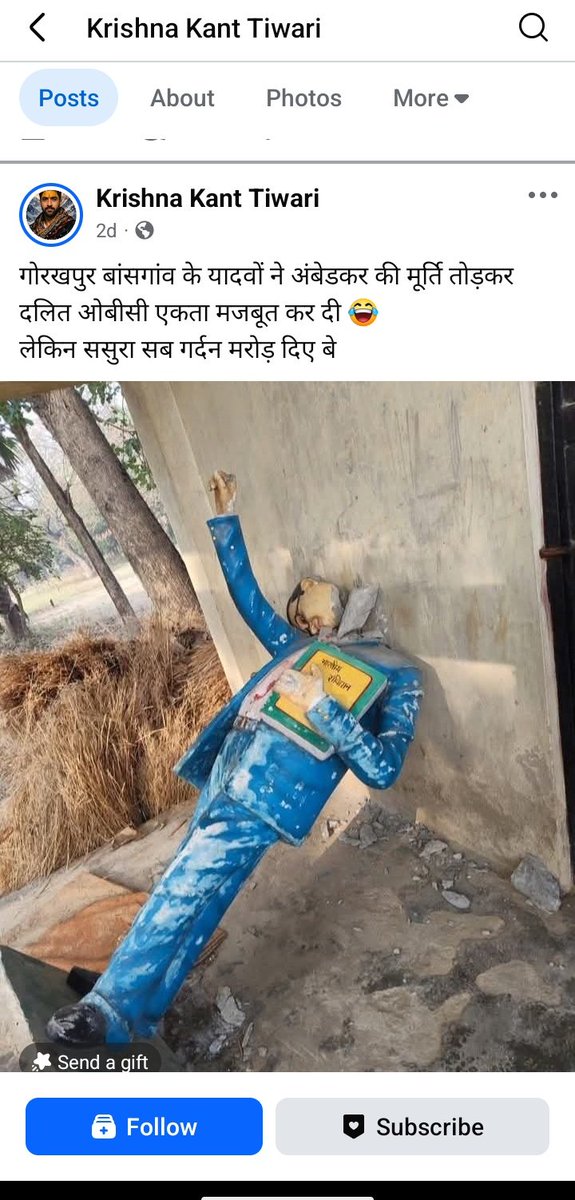 OfVoice3138's tweet photo. 🚨आपका 1 रिपोस्ट इस को जेल भेज सकता है। 🙏✊

श्रीमान @varanasipolice आपके क्षेत्र का व्यक्ति कृष्ण कान्त तिवारी नामक व्यक्ति sc st समाज , बाबा साहब पर अभद्र पोस्ट कर रहा है। 
@IgRangeVaranasi तत्काल मामले को संज्ञान में लेकर कार्रवाई करें । 🙏
@adgzonevaranasi @Uppolice https://t.co/PGWtoAy7xL