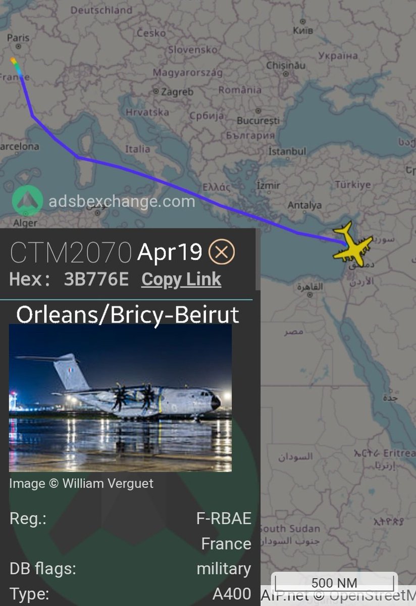LebanonJets's tweet photo. #France AirForce A400M #FRBAE #3B776E into #Beirut from Orleans/Bricy as #CTM2070 
As of Mar30 there were 605 French troops in #Lebanon for #UNIFIL 
@CotamFleet @FrenchTrackers @UNIFIL_ https://t.co/qd1vpaVLHM