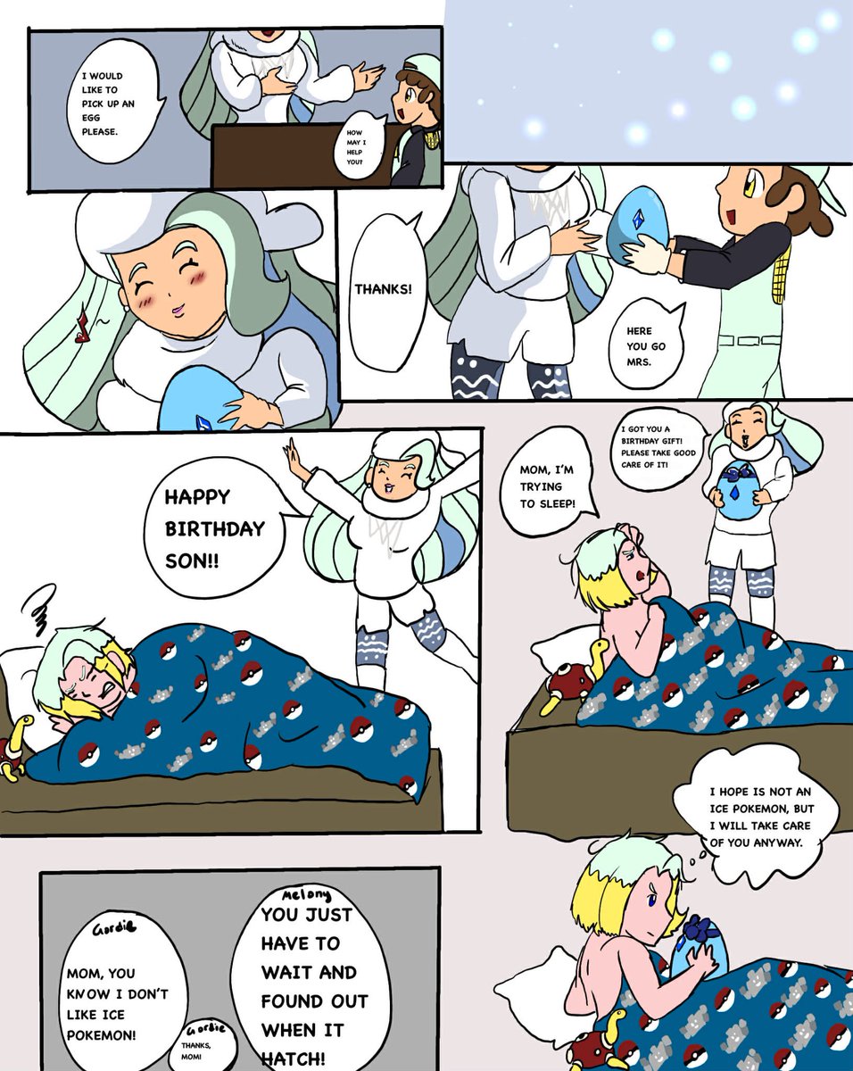 Yingxingtw121's tweet image. I made a manga about Gordie got his first time getting ice and rock pokemon on his birthday. He always dislike ice Pokemon. His mom really wants him try out Pokemon that is ice type.
#pokemon #pokemonsword #pokemonshield #gordie #makuwa #pokemonfanart #myart #manga