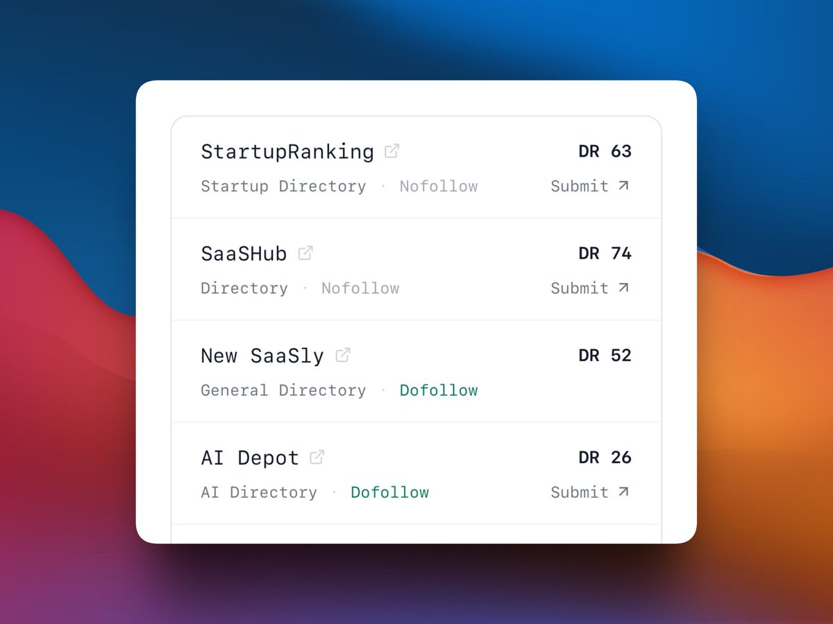 I collected hundreds of directories that give free backlinks.

One submission a day is all it takes to grow your DR.

Full list ↓