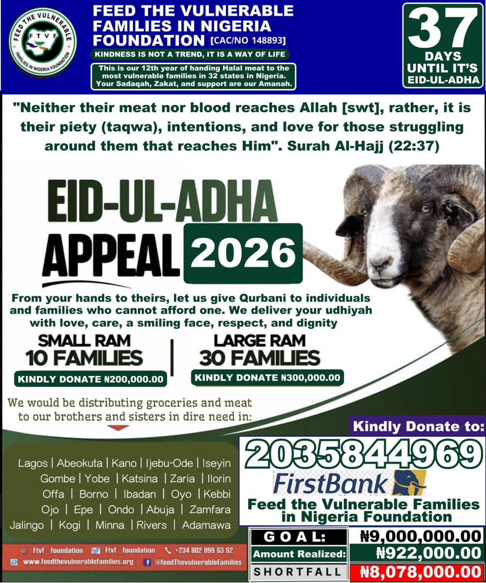 _B1gchef's tweet photo. Dhuʻl-Qiʻdah is one of the 4 sacred months in Islam, offering immense blessings through increased rewards for good deeds, &amp; intensified spiritual focus

2035844969
First Bank
Feed the Vulnerab

Kindly donate generously. Together, let us feed indigent muslims on Eid Day. Thank you https://t.co/ysh9ZKFpGb