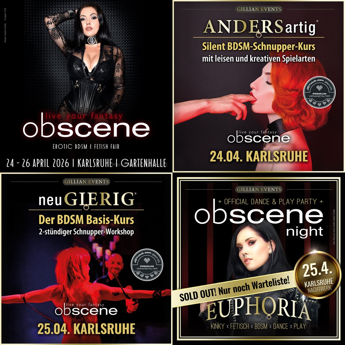 Gillian_Events's tweet photo. ✨ Lebe Deine Leidenschaft auf der OBSCENE ✨
Mach Dich bereit für das OBSCENE Fetisch &amp; BDSM Messe in Karlsruhe mit 2 exklusiven BDSM Workshops von GILLIAN und der offiziellen Aftershowparty OBSCENE Night » EUPHORIA. 
👉 JETZT noch anmelden! 
https://t.co/FIGM6jhQTV https://t.co/5vvOIcUQnw