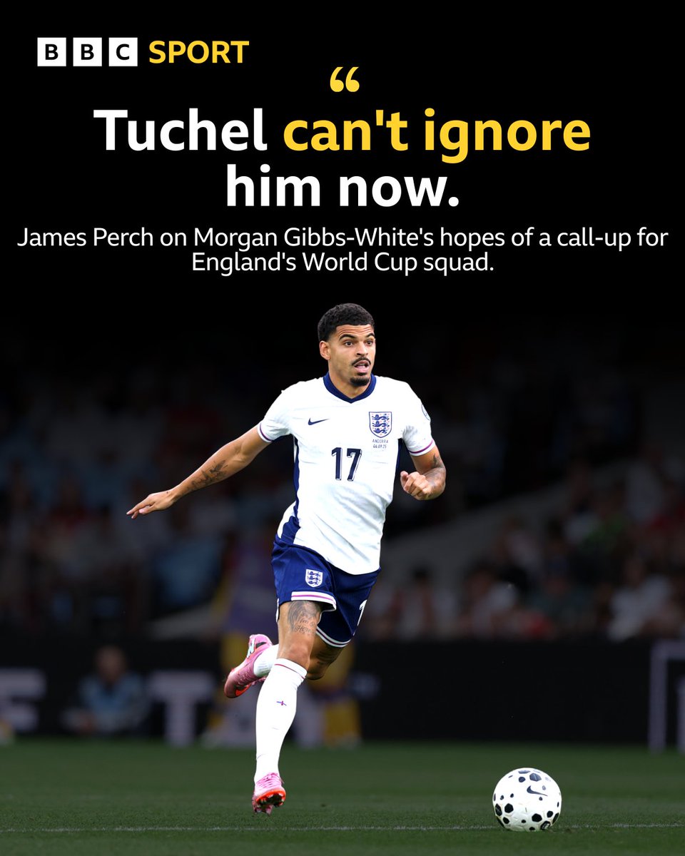 BBCRNS's tweet photo. 🗣️ Former #NFFC defender James Perch on Morgan Gibbs-White.

He believes the Forest captain should be in the England squad for the 2026 World Cup 🏴󠁧󠁢󠁥󠁮󠁧󠁿🏆

🔗 https://t.co/FN4sZCnk2P https://t.co/V0P428lPRn