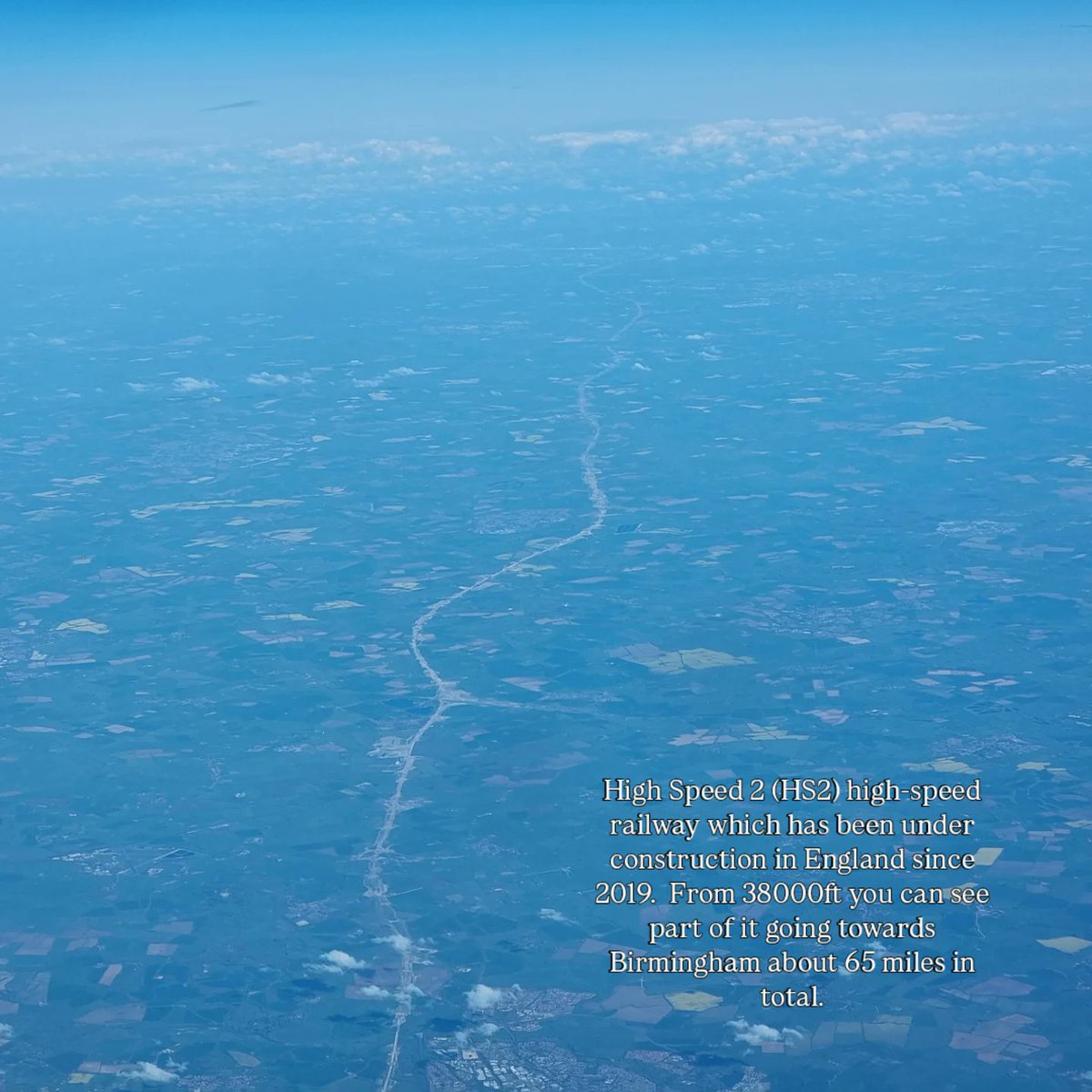 NorfolkFlyer100's tweet image. High Speed 2 #HS2 high-speed #railway which has been under construction in #England since 2019.  From 38000ft you can see part of it going towards #Birmingham about 65 miles in total. #trains #flying #travel #science #UK