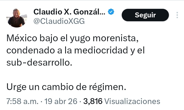 FreddyOliviery's tweet photo. Un cambio de régimen quiere @ClaudioXGG, al que tenía 50 millones de mexicanos en la pobreza. https://t.co/VCjzkNzaTw