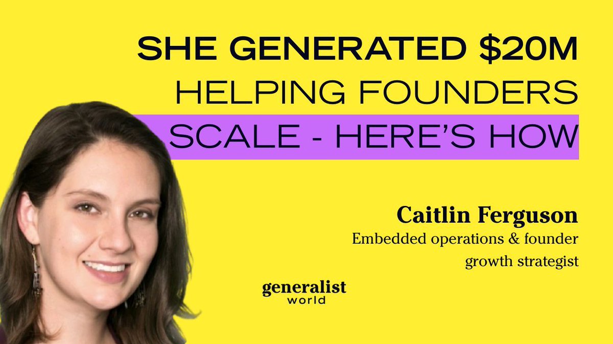 She generated $20M throughout her career (here’s how!)
Milly Tamati, Generalist World Podcast

Learn about Caitlin Ferguson, “an embedded operations specialist, business strategist, and founder who has helped over 100 founders scale their businesses.” 

bit.ly/4dtGWGO