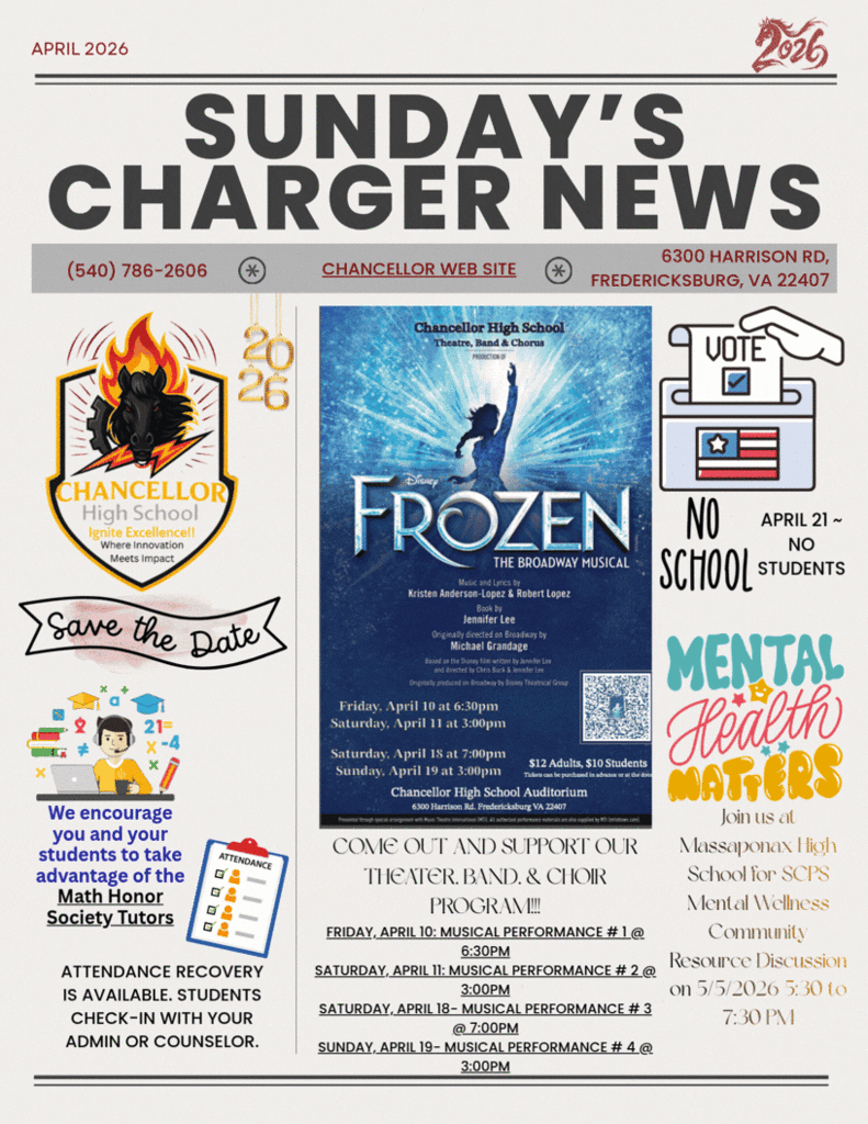 ChancellorHS's tweet photo. Sunday Communication 4/19/2026

Please check the website or your email for details and links. https://t.co/V26zkFMkMW